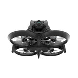 Bottom view of DJI Avata Pro-View Combo FPV Drone highlighting ducted propellers and 4K ultra-wide camera for stable cinematic aerial shots.