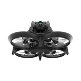 DJI Avata Explorer FPV drone in mid-air showcasing compact design and built-in propeller guard.