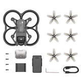 Complete DJI Avata Fly Smart Combo kit with drone, propellers, battery, tools, and accessories for FPV Goggles V2 and Motion Controller setup.