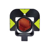 Side view of SitePro Swiss-Style Pro Precision Circular Prism showing metal holder, dual-color target, and 62mm lens for long-range surveying accuracy.
