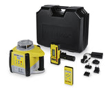 image of a geomax zone 20hv rotating laser, including carry case charger, zrp105 pro receiver and a remote