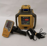 image of a used topcon rl-h4c rotating laser alongside an LS80L receiver and a charger