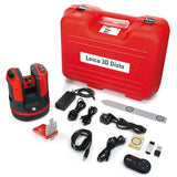 image of a leica disto 3d along side its accessories and a carry case