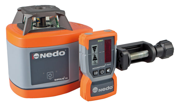 image of a nedo sirius1h rotating laser along side a nedo acceptor 2 digital receiver