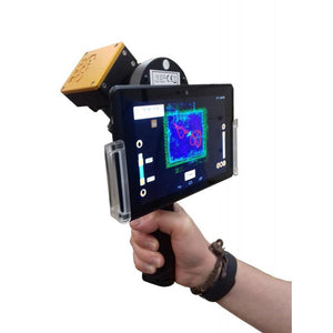 image of a geoslam zeb revo rt mobile laser scanner and a tablet running the live software used by the instrument
